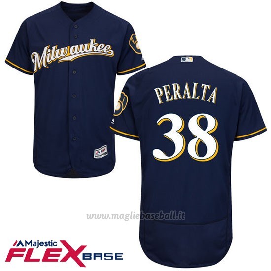 Maglia Baseball Uomo Milwaukee Brewers Wily Peralta Blu Autentico Collezione Flex Base Custom